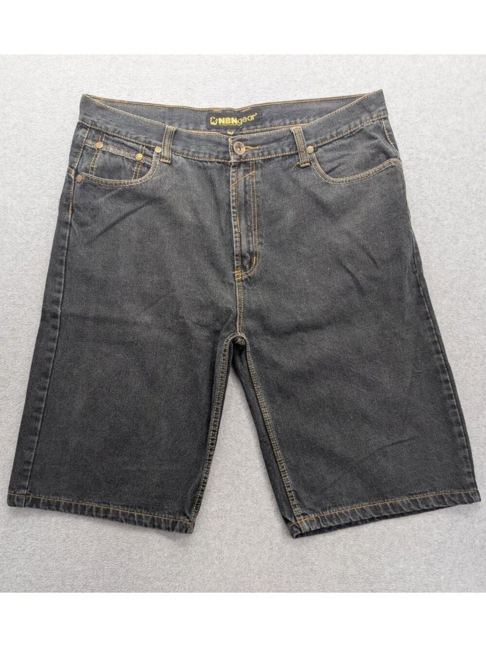 NBN Gear Denim Shorts Mens 40 Blue Charcoal Wash Bermuda 12 Inseam Embroidered